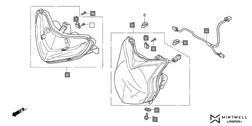 F-1-1 HEADLIGHT(SCV110FK/FBK) assembly diagram for HONDA Dio SCV110FBK