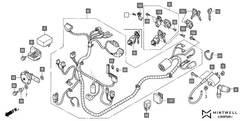 F-24-1 WIRE HARNESS(SCV110FK/FBK) assembly diagram for HONDA Dio SCV110FBK