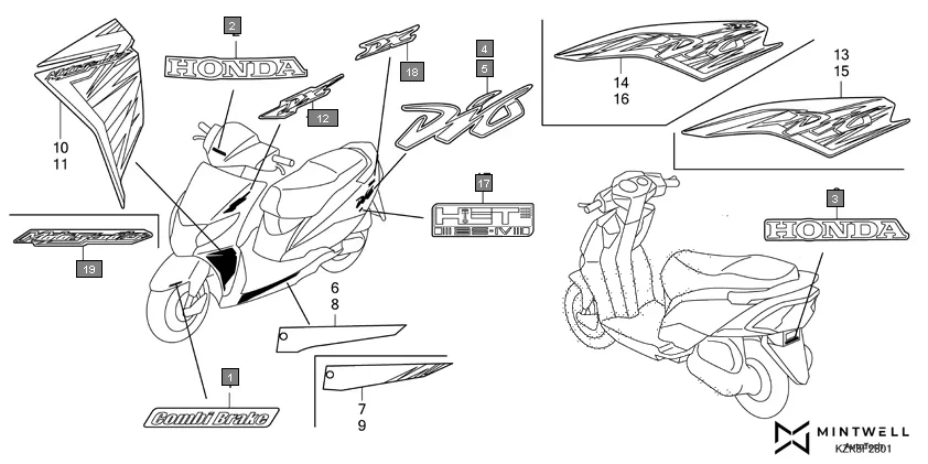 F-28-1 MARK(SCV110FK/FBK) assembly diagram for HONDA Dio SCV110FBK