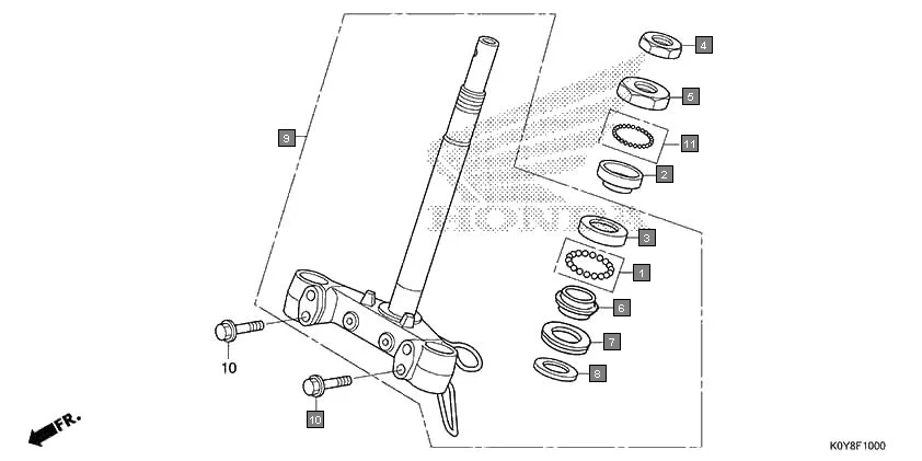 F-10 STEERING STEM assembly diagram for HONDA Dio SCV110FM