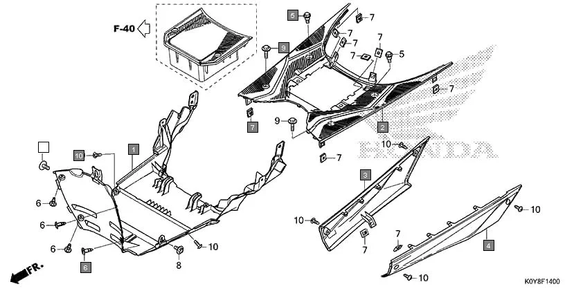F-14 FLOOR STEP assembly diagram for HONDA Dio SCV110FM