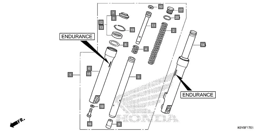 F-17-1 FRONT FORK(ENDURANCE) assembly diagram for HONDA Dio SCV110FP