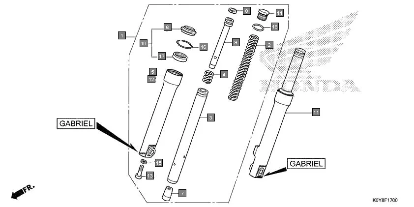 F-17 FRONT FORK(GABRIEL) assembly diagram for HONDA Dio SCV110FM