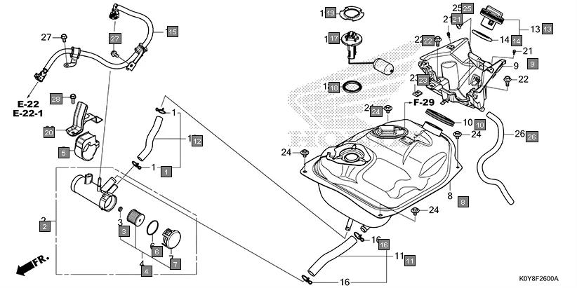 F-26 FUEL TANK/FUEL PUMP diagram showing 15771-KV6-000