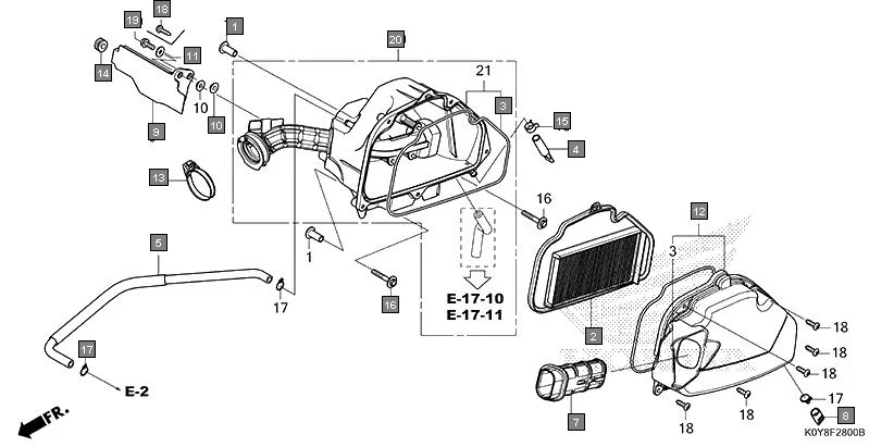 F-28 AIR CLEANER assembly diagram for HONDA Dio SCV110FBS
