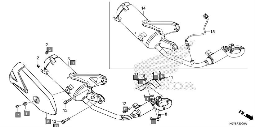 F-30 EXHAUST MUFFLER assembly diagram for HONDA Dio SCV110FS