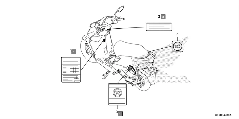 F-47 CAUTION LABEL assembly diagram for HONDA Dio SCV110FBS