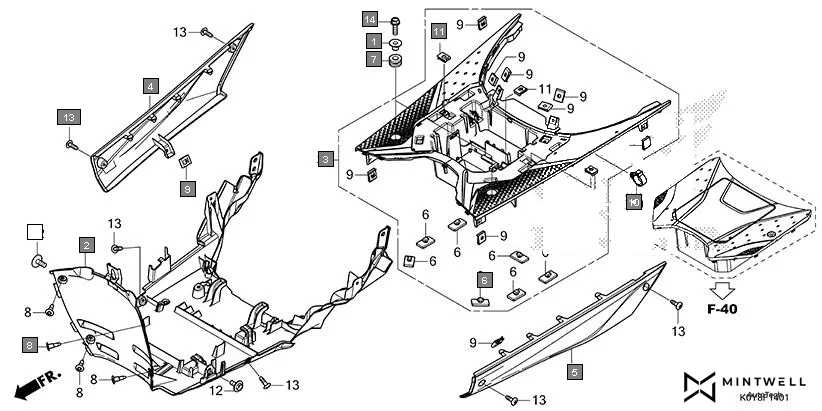 F-14-1 FLOOR STEP(SCV110FR/FBR) assembly diagram for HONDA Dio SCV110FR