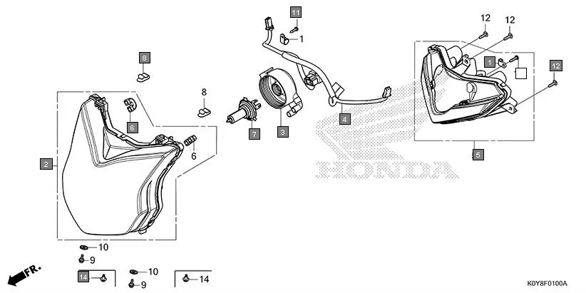 F-1 HEADLIGHT(1) assembly diagram for HONDA Dio SCV110FBS