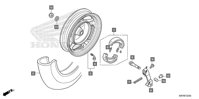 F-22-30 REAR WHEEL(2) assembly diagram for HONDA Dio SCV110FR