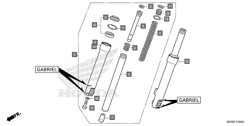 F-17-2 FRONT FORK(GABRIEL)(2) assembly diagram for HONDA Dio SCV110FS