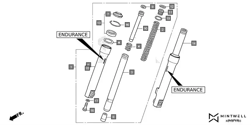 F-17-3 FRONT FORK(ENDURANCE)(2) assembly diagram for HONDA Dio SCV110FS