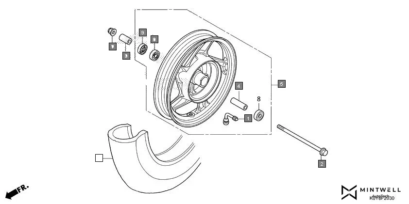 F-20-30 FRONT WHEEL(SCV110F-3ID) assembly diagram for HONDA Dio SCV110FM