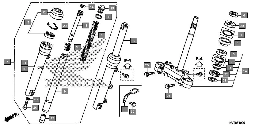 F-10 STEERING STEM/FRONT FORK assembly diagram for HONDA Aviator SCV110GFF