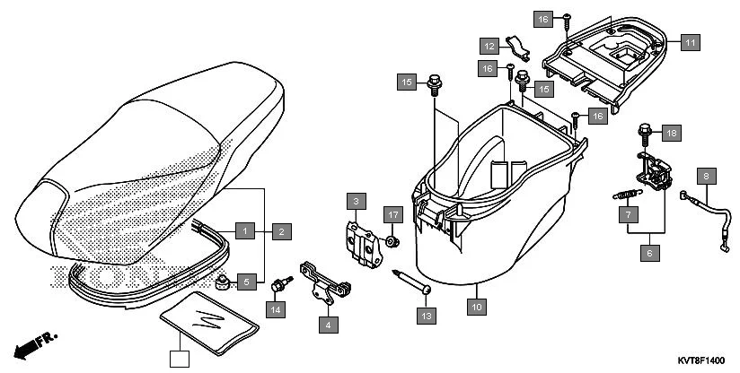 F-14 SEAT/LUGGAGE BOX assembly diagram for HONDA Aviator SCV110GFF