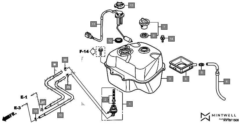 F-15 FUEL TANK assembly diagram for HONDA Aviator SCV110GFF