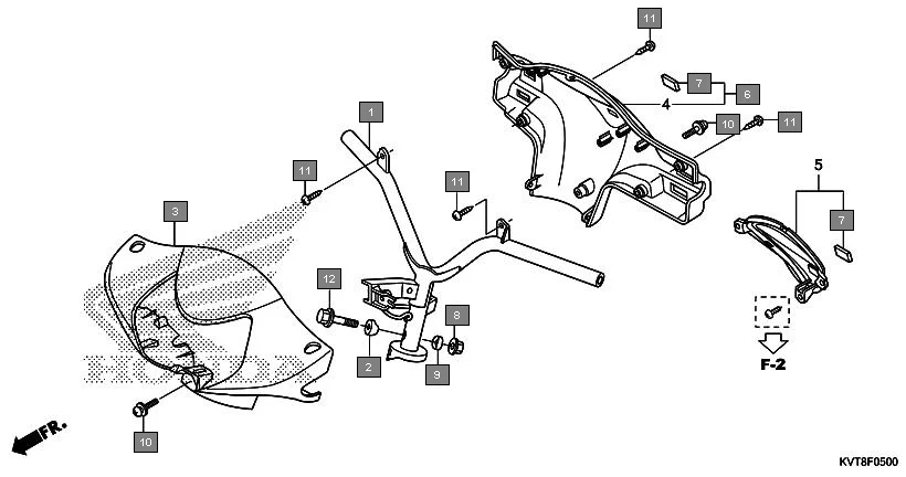 F-5 STEERING HANDLE/HANDLE COVER assembly diagram for HONDA Aviator SCV110GFF