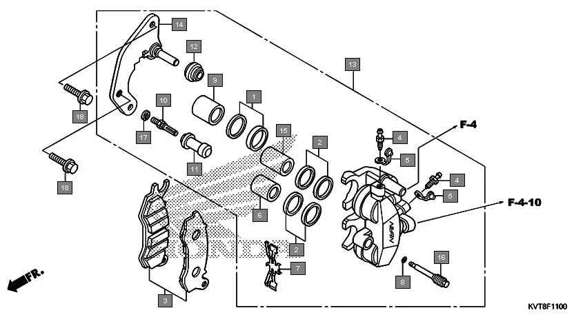 F-11 FRONT BRAKE CALIPER assembly diagram for HONDA Aviator SCV110GFF