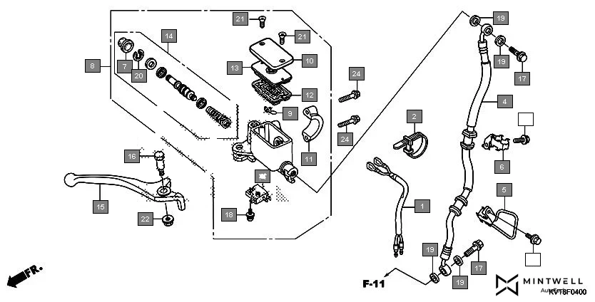 F-4 FR. BRAKE MASTER CYLINDER assembly diagram for HONDA Aviator SCV110GFF