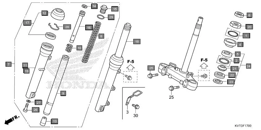 F-17 STEERING STEM/FRONT FORK assembly diagram for HONDA Aviator SCV110GK