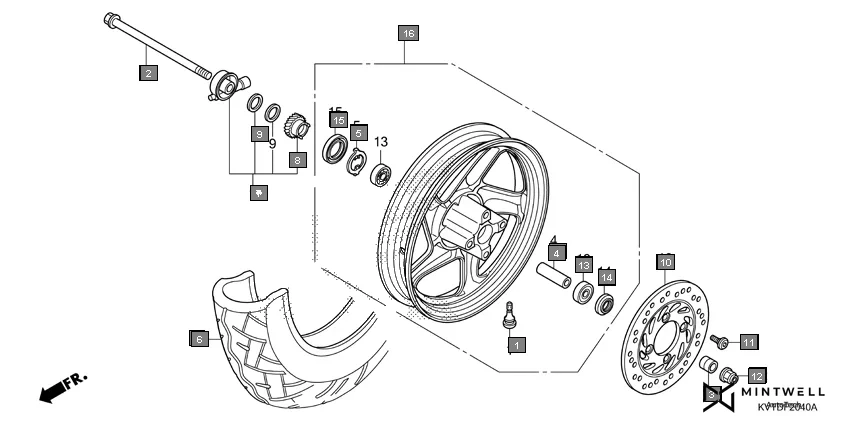 F-20-40 FRONT WHEEL(SCV110GF) assembly diagram for HONDA Aviator SCV110GFK