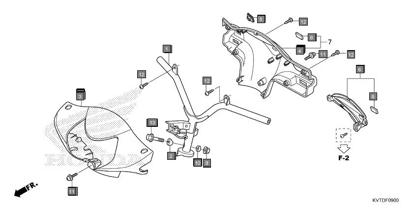 F-9 STEERING HANDLE/HANDLE COVER assembly diagram for HONDA Aviator SCV110GK