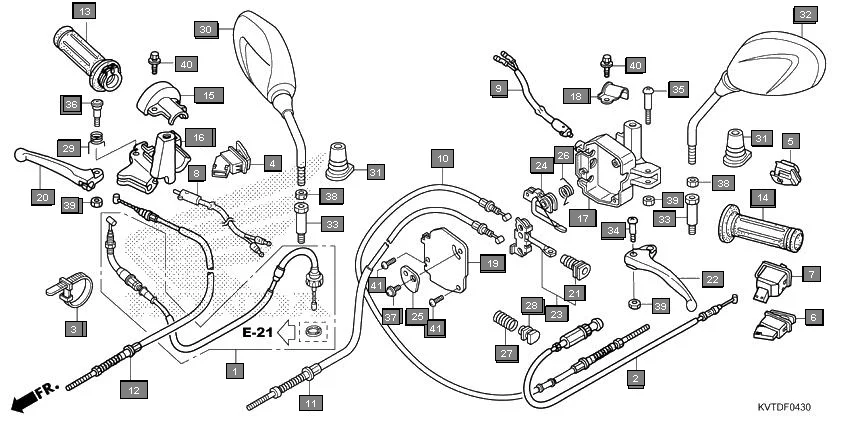 F-4-30 HANDLE LEVER/SWITCH/CABLE(SCV110G) assembly diagram for HONDA Aviator SCV110GK