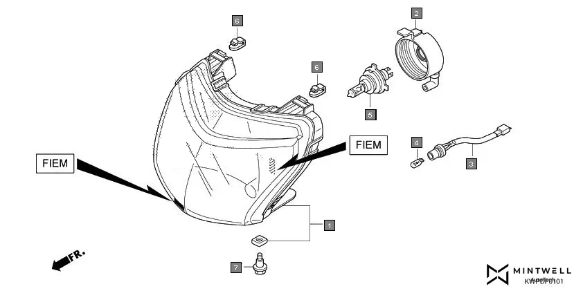F-1-1 HEADLIGHT(FIEM) assembly diagram for HONDA Activa SCV110H