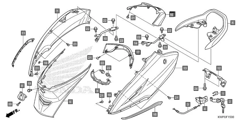 F-15 BODY COVER assembly diagram for HONDA Activa SCV110H