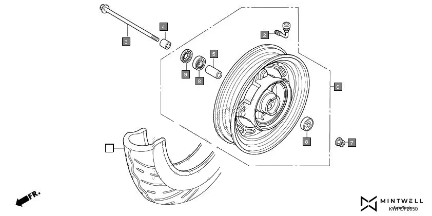 F-20-50 FRONT WHEEL assembly diagram for HONDA Activa SCV110H