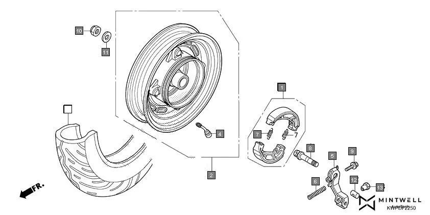 F-22-50 REAR WHEEL assembly diagram for HONDA Activa SCV110H