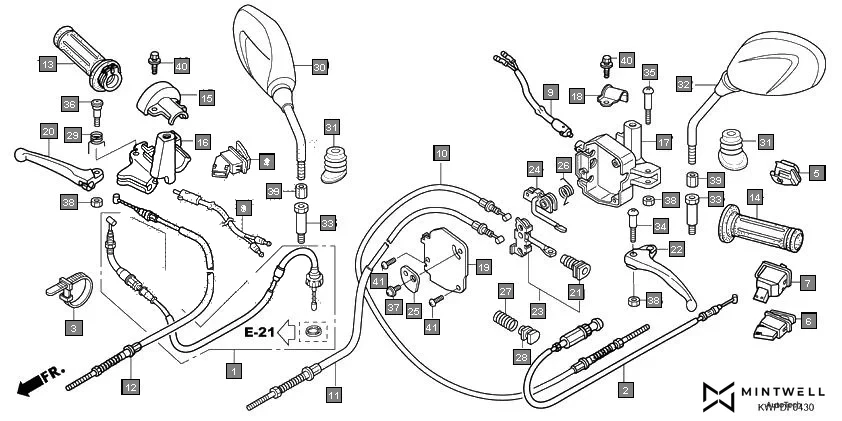 F-4-30 HANDLE LEVER/SWITCH/CABLE diagram showing 53186-GBL-870