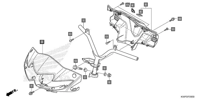 F-9 STEERING HANDLE/HANDLE COVER assembly diagram for HONDA Activa SCV110H