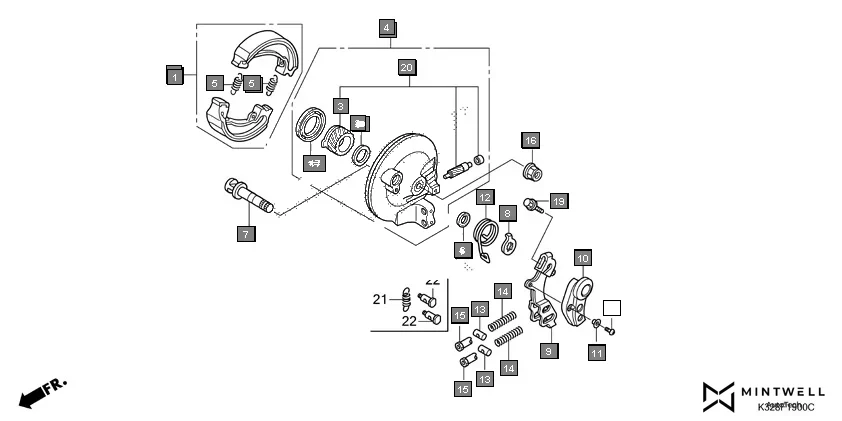 F-19 FRONT BRAKE PANEL assembly diagram for HONDA Activa i SCV110HH