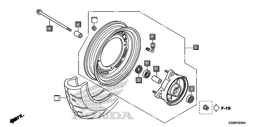 F-20-30 FRONT WHEEL assembly diagram for HONDA Activa i SCV110HF