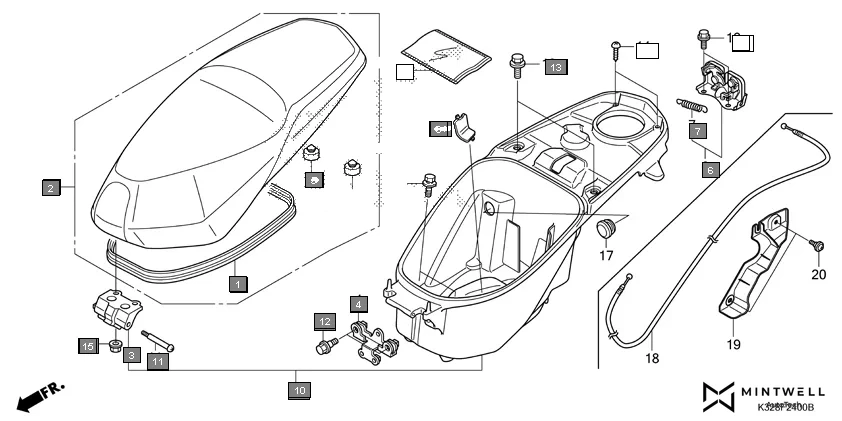 F-24 SEAT/LUGGAGE BOX assembly diagram for HONDA Activa i SCV110HH