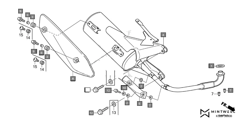 F-30 EXHAUST MUFFLER assembly diagram for HONDA Activa i SCV110HF