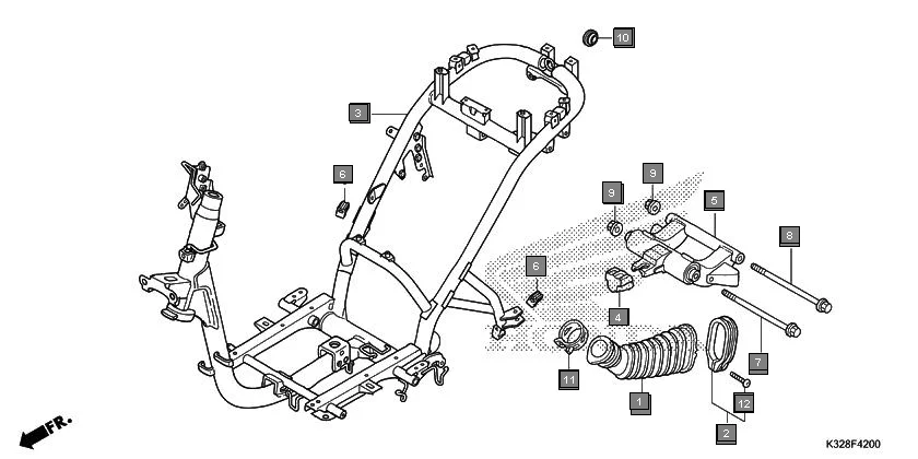 F-42 FRAME BODY assembly diagram for HONDA Activa i SCV110HK