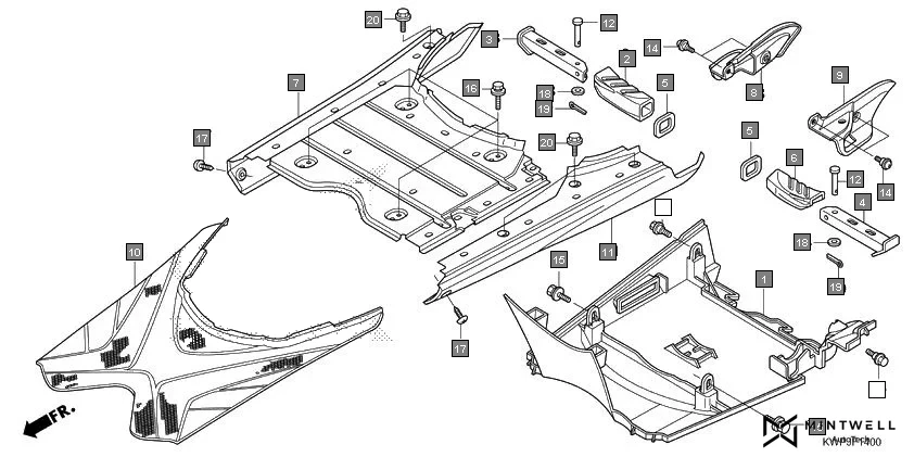 F-14 FLOOR PANEL/PILLION STEP assembly diagram for HONDA Activa SCV110J