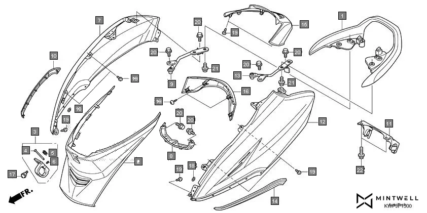 F-15 BODY COVER assembly diagram for HONDA Activa SCV110J