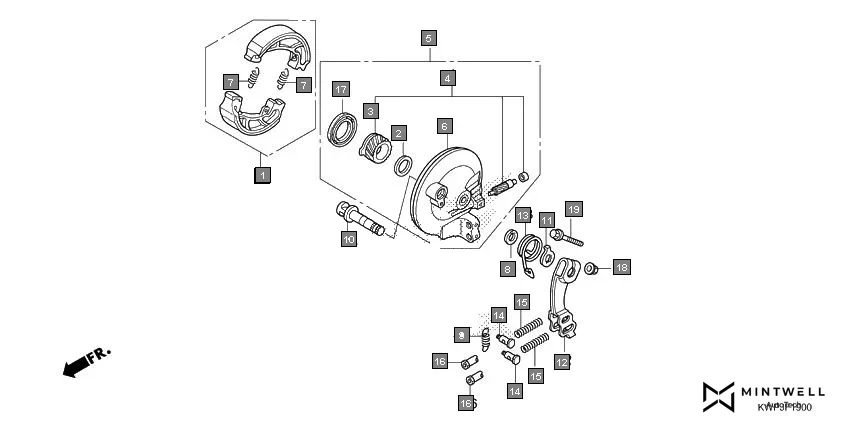 F-19 FRONT BRAKE PANEL assembly diagram for HONDA Activa SCV110J