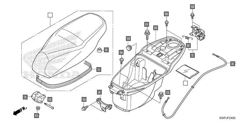F-24 SEAT/LUGGAGE BOX assembly diagram for HONDA Activa SCV110J