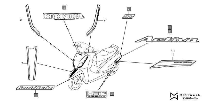 F-48 MARK/EMBLEM assembly diagram for HONDA Activa SCV110J