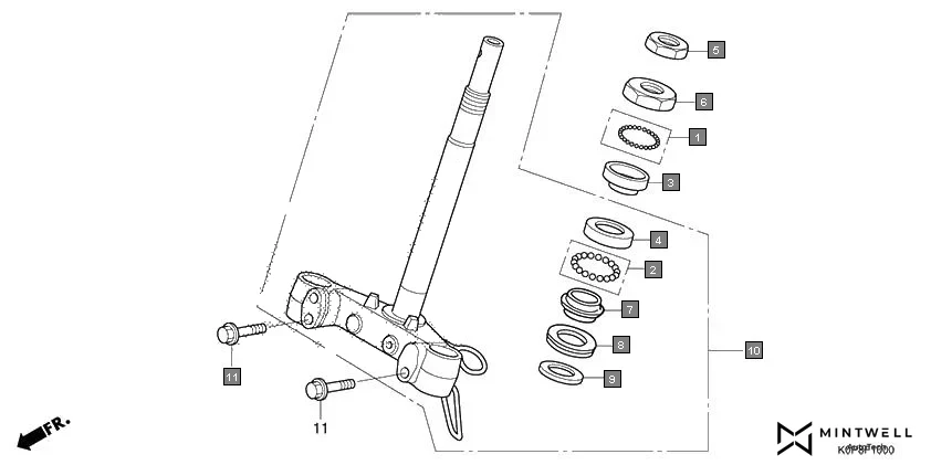F-10 STEERING STEM diagram showing 53212-250-010