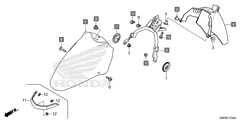 F-11 FRONT FENDER assembly diagram for HONDA Activa SCV110P/SR