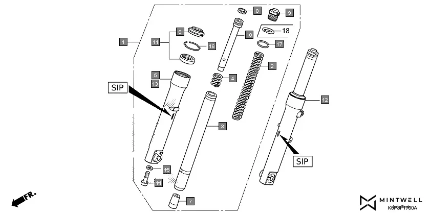 F-17 FRONT FORK(SHOWA) assembly diagram for HONDA Activa SCV110T