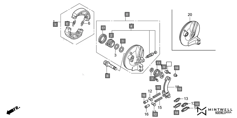 F-19 FRONT BRAKE PANEL assembly diagram for HONDA Activa SCV110P/SR