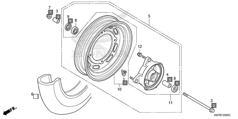 F-20-50 FRONT WHEEL assembly diagram for HONDA Activa SCV110P/SR