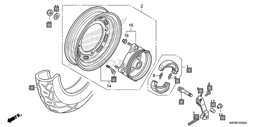 F-22-50 REAR WHEEL assembly diagram for HONDA Activa SCV110T