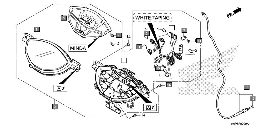 F-2 METER(MINDA) assembly diagram for HONDA Activa SCV110P/SR